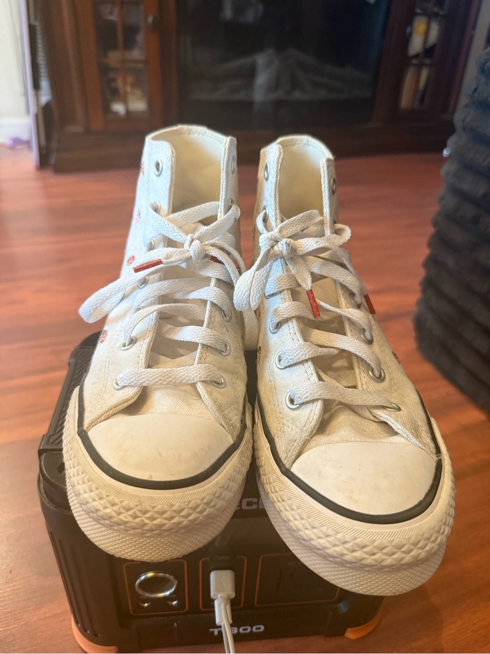 Converse Women High-Top Sneakers in Off-White with Black Trim